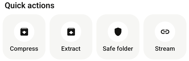 pzip quick actions: Compress, Extract, Safe folder and Stream